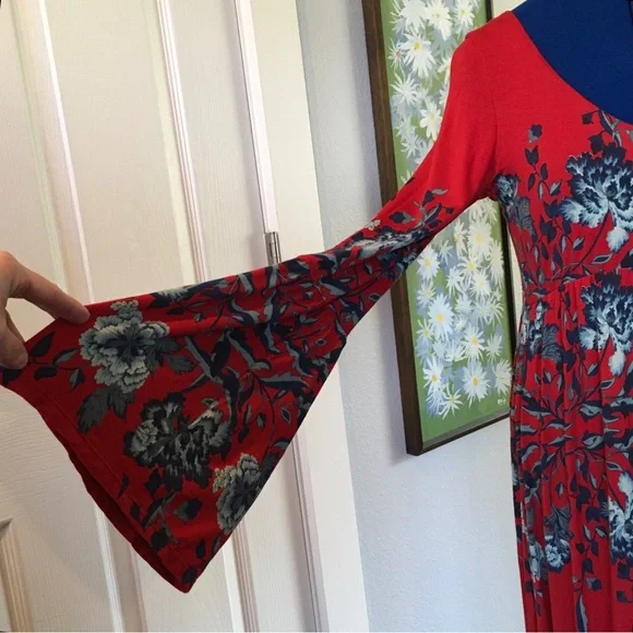 NWT FREE PEOPLE Midnight Garden Red Floral Maxi Dress - Picture 7 of 14